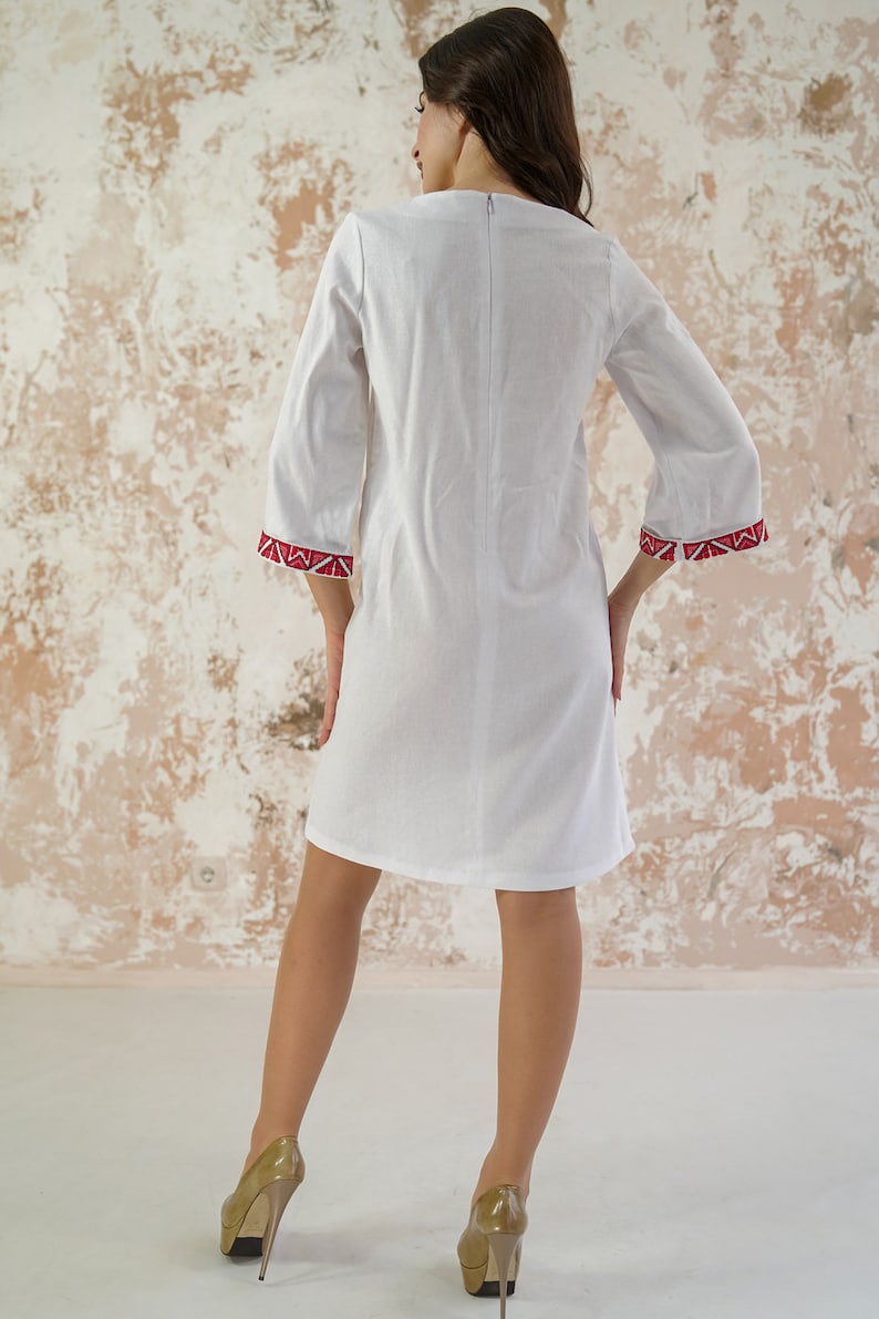 Hemp dress,White Linen Embroidered Dress,Ukrainian Slavic Dress,Romanian dress,Folk dress,Ethnic dress,Vyshyvanka,Plus size clothing image 5