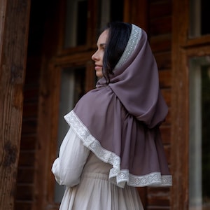 Christian veil, Church head covering, Hooded catholic mantilla, Spanish veil, Lace orthodox veil, Cappuccino cathedral veil for women