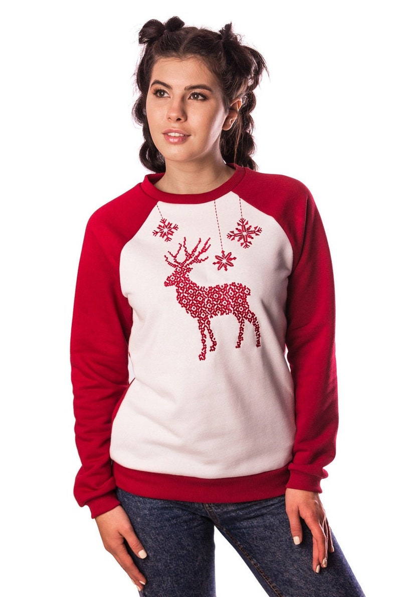 Embroidered Sweatshirt,Vyshyvanka,Ukrainian clothing,Gift for her,New Year Gift,Jumper,Deer M,L,XL,Christmas Sweater with Embroidery