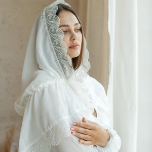 Hooded chapel veil, Catholic church veil, Ivory chapel veil, Catholic head covering for women, Ivory wedding veil, Modest chapel veil