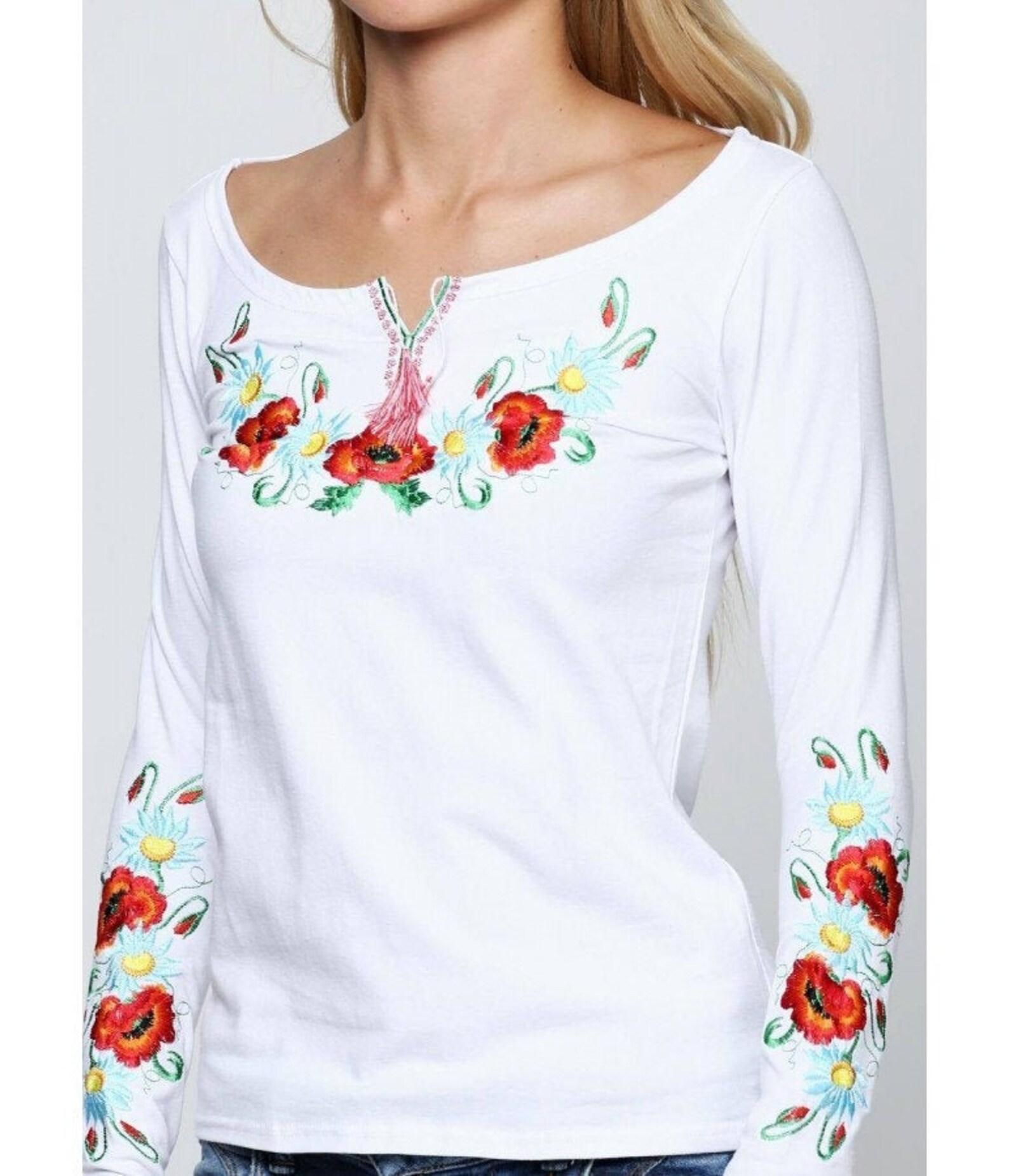 MXL Poppy Floral Embroidered Sleeve blouse Botanical Etsy