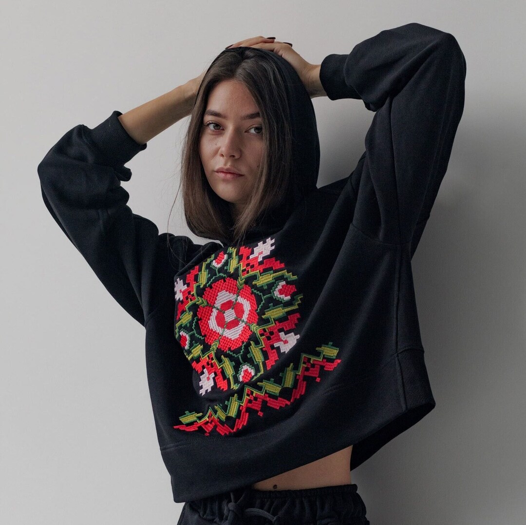 Embroidered Wildflower Hoodie for Women, Black Hoodie, Boho Cottagecore ...