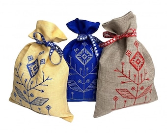 Mini linen pouch bag, Embroidered small gift bag, Natural linen pouch bags in 3 colors, Wedding favor bags, Gift bags, Product packaging bag