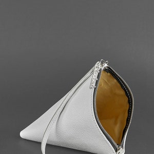 Leather triangle bag, Wristlet leather bag, Pyramid bag, White purse, Handmade leather bag, Costmetic bag, Birthday gift, Anniversary gift image 6