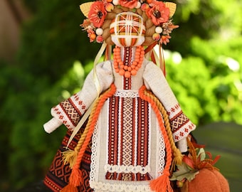 Slavic Motanka doll, Ethnic collectible doll in traditional costume, Ethnic folk doll with embroidered dress and floral crown, Gifts