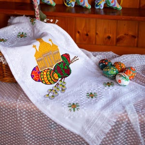 Church Orthodox Easter basket cover, Handmade willow & pysanky eggs embroidery, Easter towel, Easter decorations, Embroidered table runner