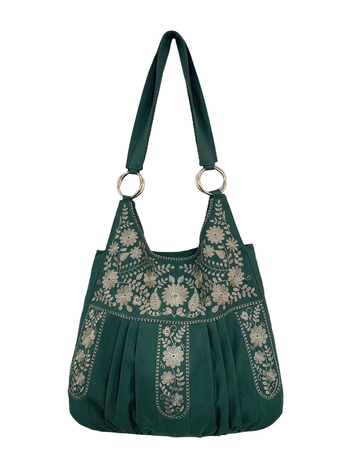 Embroidered botanical flower handbag, Linen bag with handles, Women's cottagecore bag, Flower embroidered purse, Summer shoulder bag
