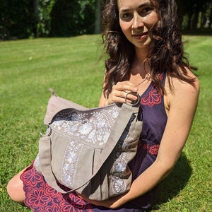 Large linen tote bag, Linen shoulder bag, Embroidered bag, Floral embroidery, Everyday tote bag, Linen hobo bag, Blue bag, Boho linen purse image 7