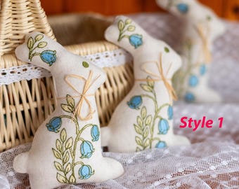 Linen Easter bunny decor, Embroidered organic bunny for table decor, Easter basket decor, Ukrainian Easter rabbit & floral spring embroidery