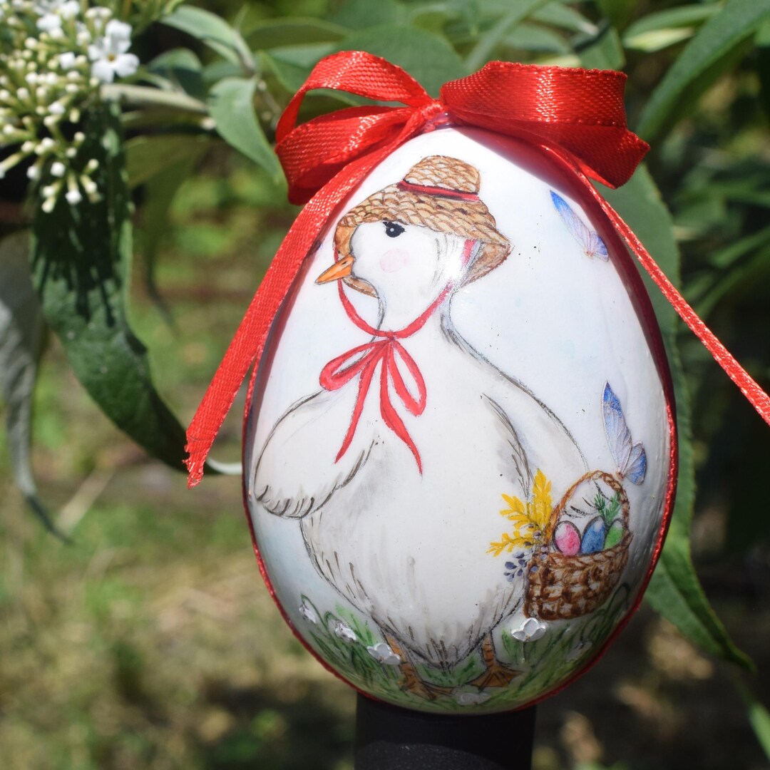 Hand Painted Goose Egg Easter Decoration, Farmhouse Style Goose With ...