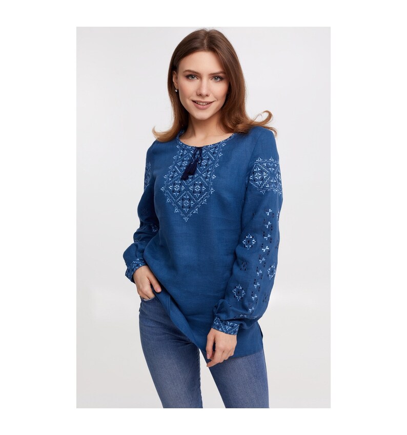 S-4XL Chemisier en lin roumain pour femme haut en lin ...
