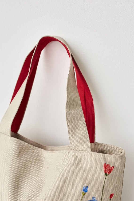 Bolsa de bordado de amapola Bolsas de tela para mujer Bolsa de mano bordada con flores silvestres Bolsa con bordado de margarita Regalo ecologico Regalo para mujeres Etsy Mexico