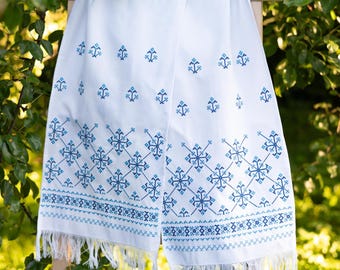 Ukrainian rushnyk towel for wedding, Blue cross stitch handmade embroidered wedding towel, Ukranian wedding towel, Wedding gift for couple