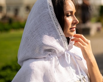 White orthodox headscarf, Cotton church veil for women, Traditional christian mantilla, Modest lace head covering for prayer or liturgy