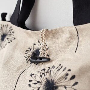 Dandelion bag, Large boho bag, Zippered tote bag, Embroidered totes, Linen shoulder bag, Eco friendly bag, Wildflower tote bag, Gift for mom image 2