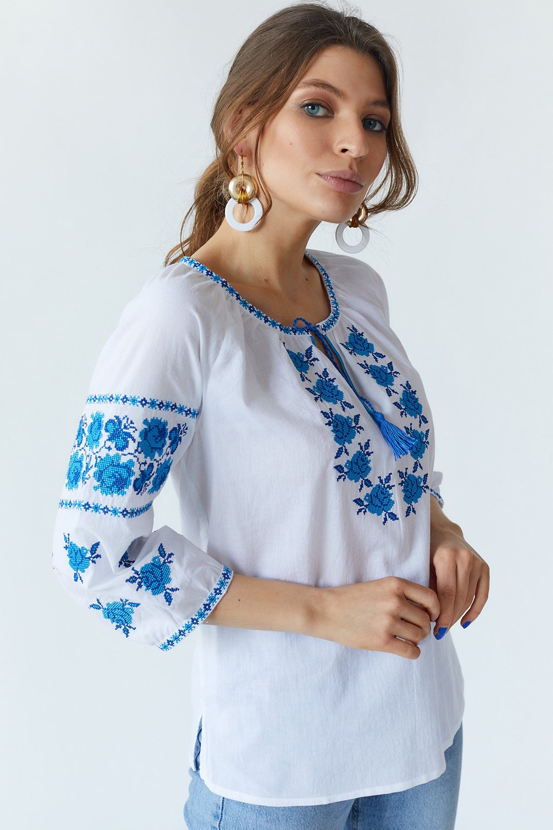 Hungarian Blouse, Gauze Romanian Blouse, Embroidered Floral Blouse ...