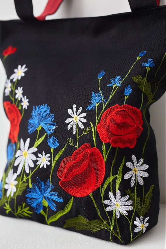 Tote Bag With Wild Flowers, Cloth Shoulder Bags for Women