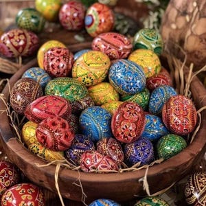 Set of 12 Ukrainian Pysanky Eggs, Easter ornament, Hand painted wooden egg, Easter gift for Mother, Ukrainian Gift, Easter Basket Gift