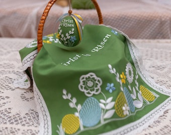 Christ is Risen Easter napkin with embroidered Easter egg for basket decor, Set of christian Easter basket cover + ukrainian Easter egg