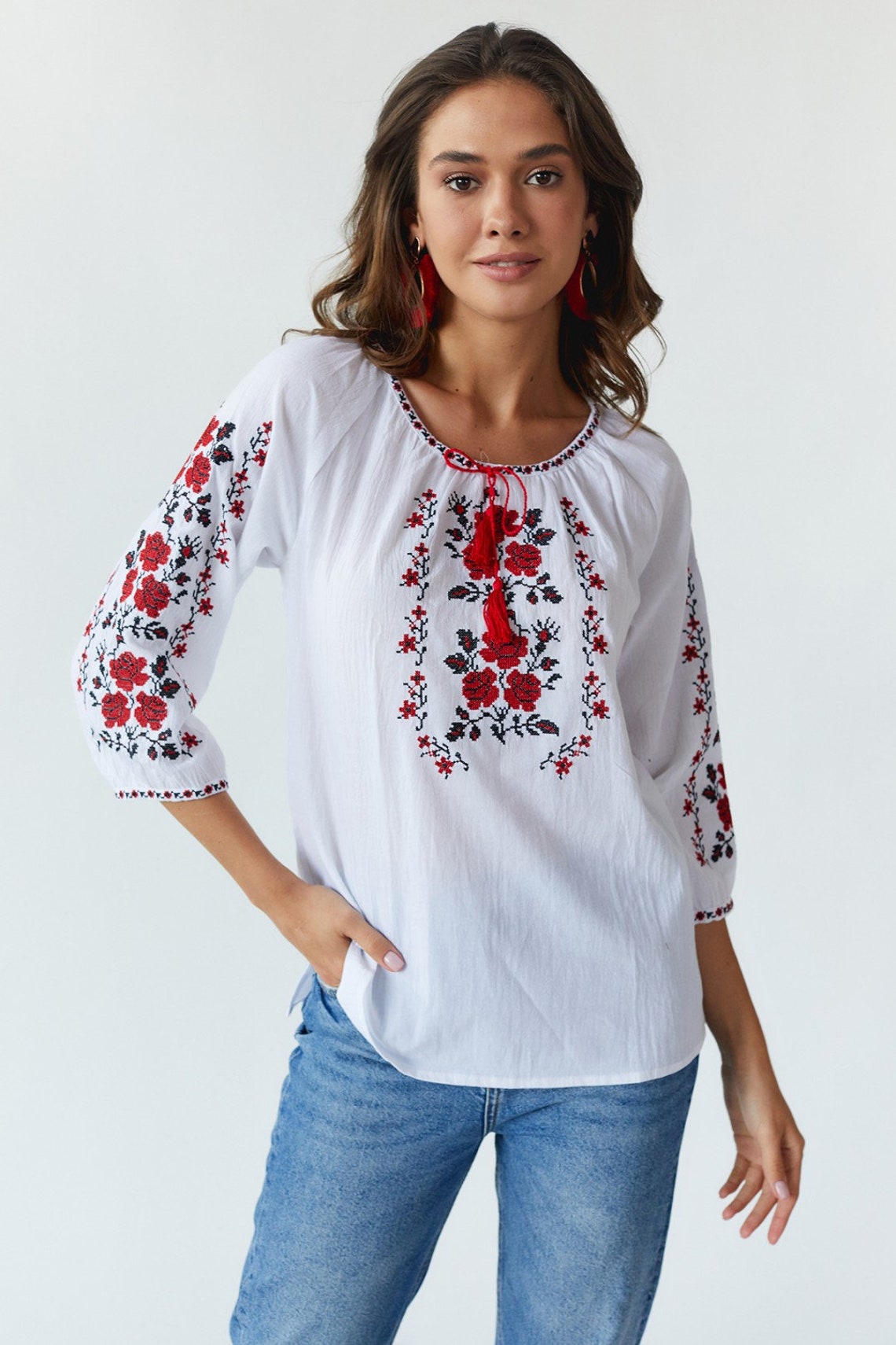 Plus size blouse Traditional Romanian blouse Folk blouse | Etsy