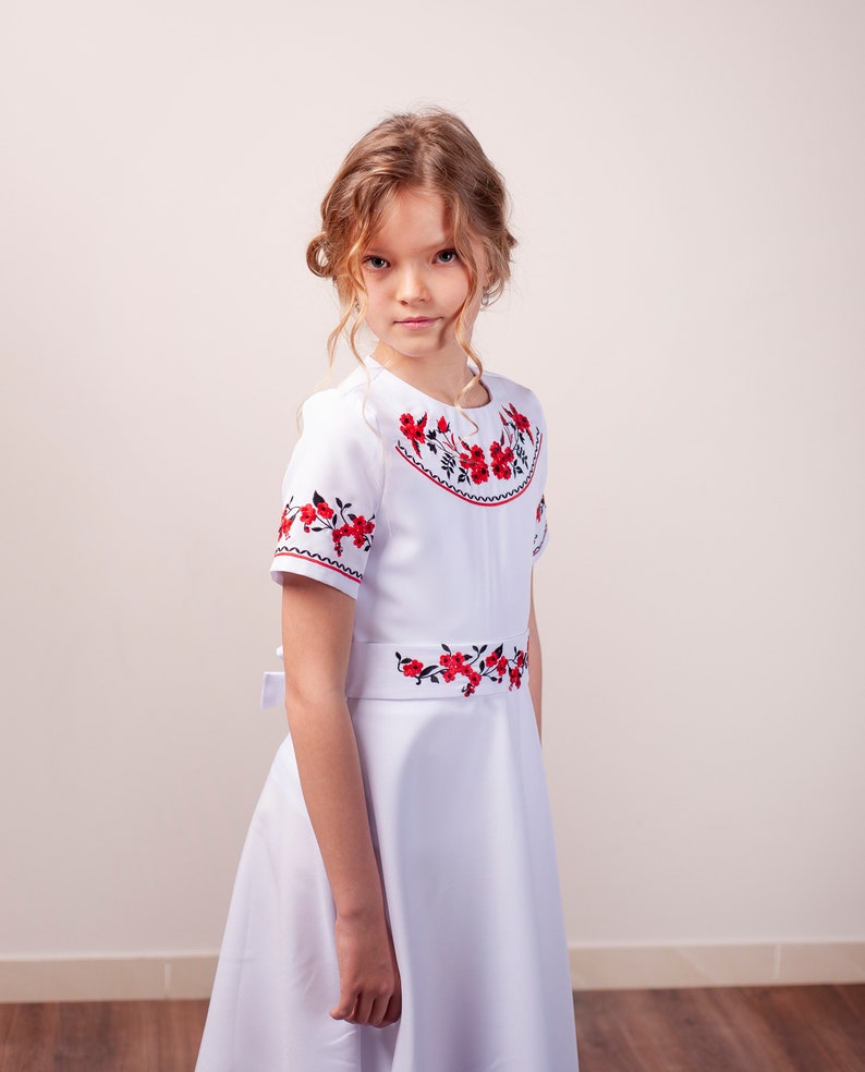 Traditional first communion dress with floral embroidery, Simple first communion dress, Dress for birthday party, Elegant dress, Maxi dress image 4