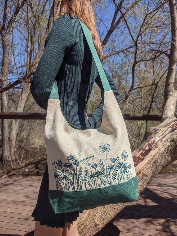 Women's Hobo Cross Body Bag Embroidered Bag Floral 