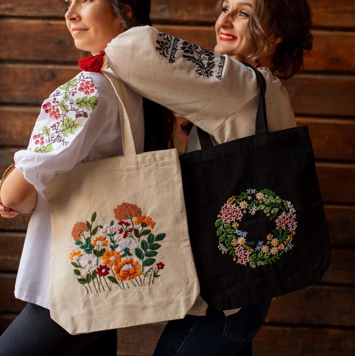 Embroidered handbags and totes sale