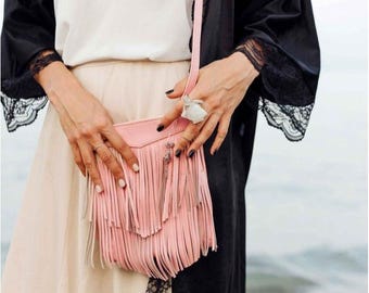 Western crossbody bag with fringe, Leather purse, Leather crossbody bag, Leather bag, Summer bags, Boho bag, Hippie bag, Hobo bags for women