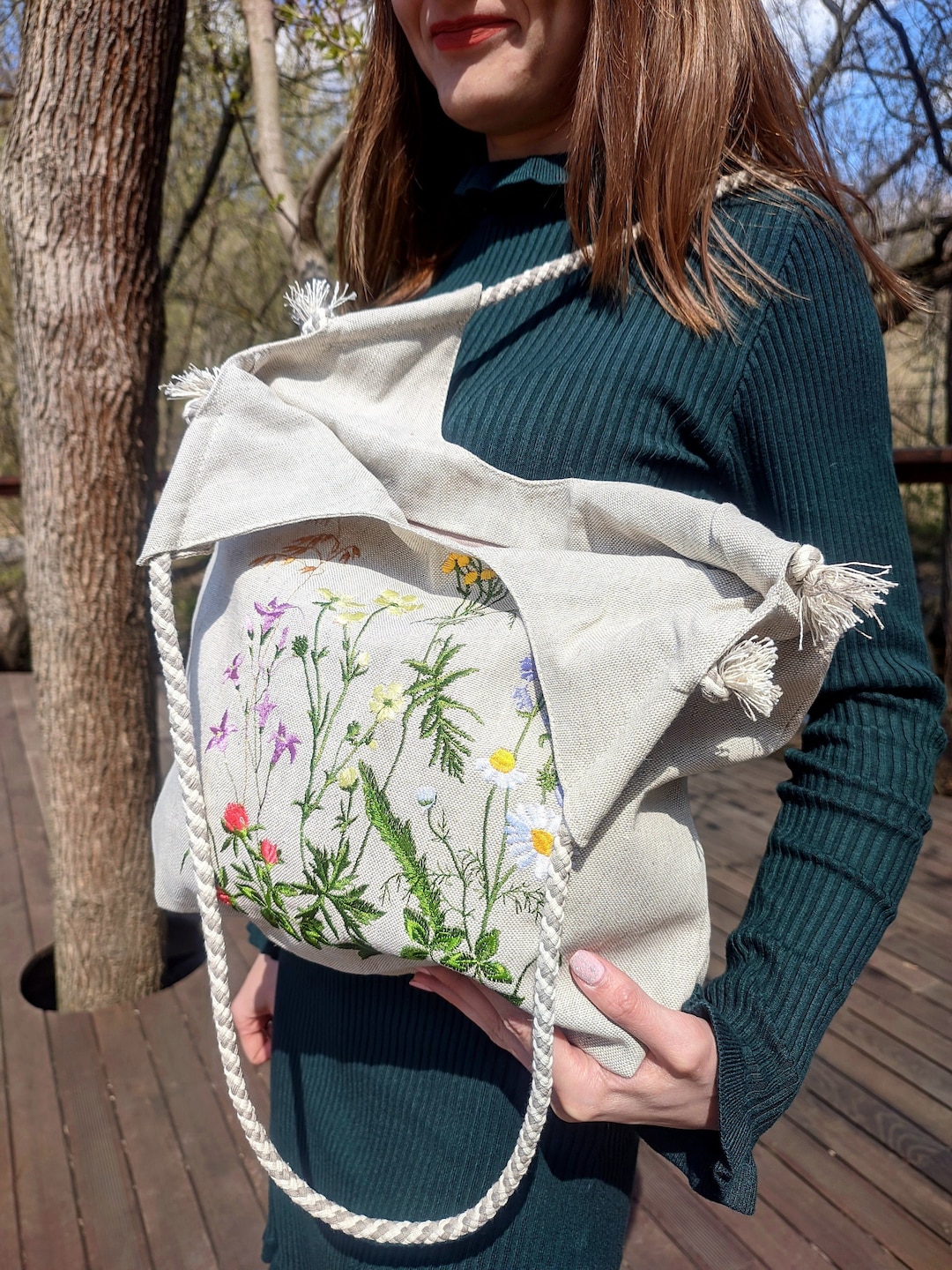 Floral Tote Bag - Flower, Wildflower, Canvas Tote Bag with Zipper