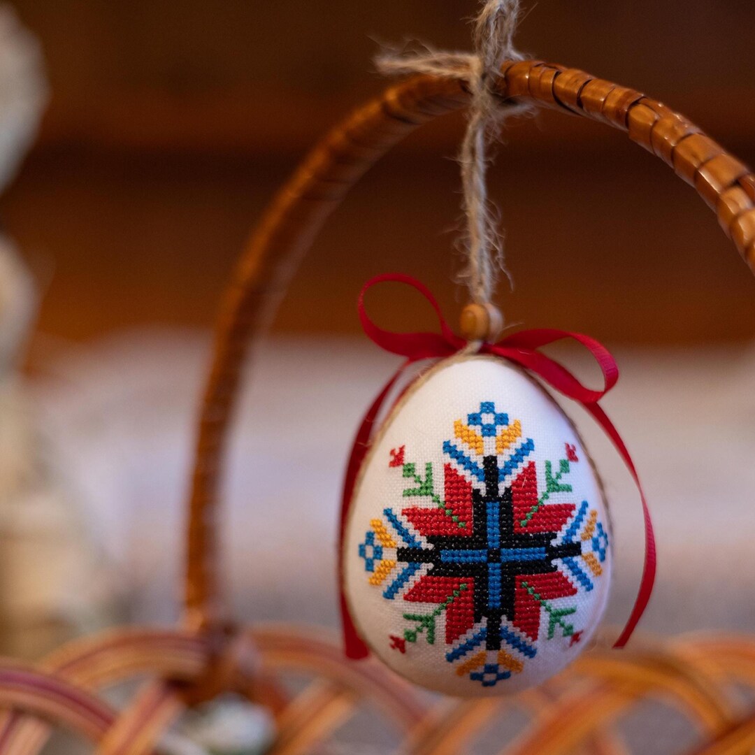 Ukrainian Embroidered Easter Egg Ornament, Cross Stitch Folk Design ...
