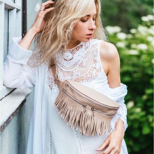 Fringe belt bag, Leather belt bag women, Leather gift for her, Leather bum bag, Leather fanny pack, Christmas gift, Birthday gift for mother