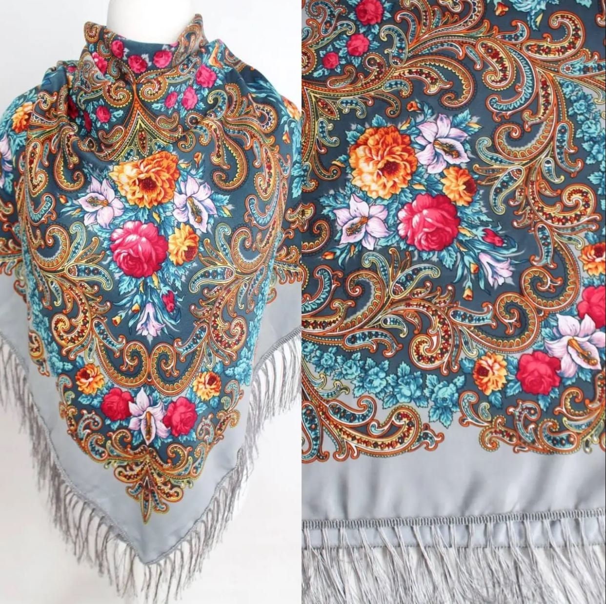 Slavic Shawl, Ukrainian Wool Shawl, Pavlovo Posad Shawl, Birthday Gift ...