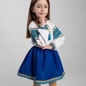 Girl embroidered folk costume, Baby girl folk outfit, Toddler ethnic outfit, Children&#39;s national costume, Blue ukrainian costume for girls