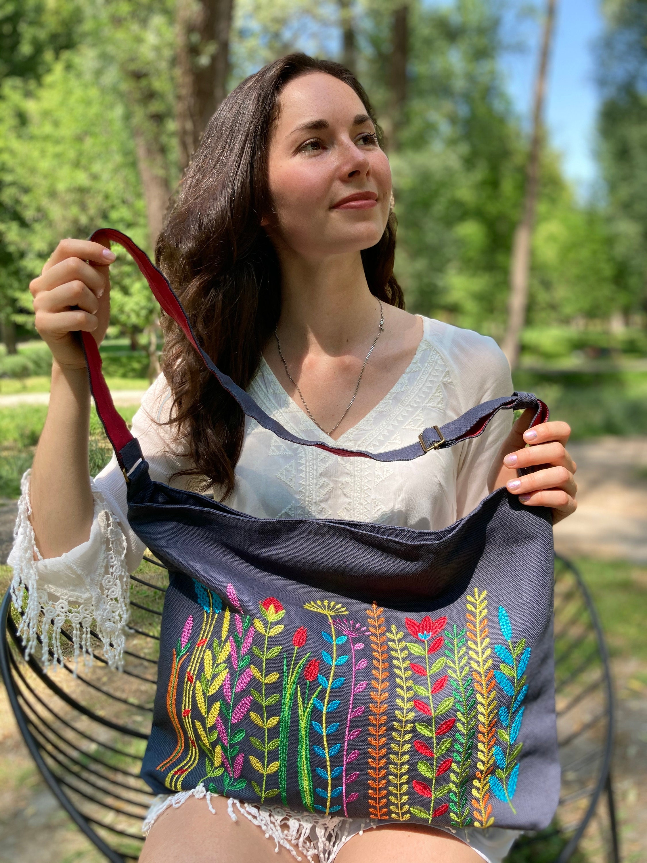 Cross Body Hobo Bag, Hippie Boho Bag, Wildflower Bag, Floral Tote 