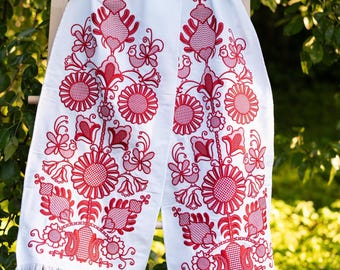 Wedding ukrainian towels, Red embroidery rushnyk, Traditional embroidered wedding towel with folk flowers, Orthodox wedding towels