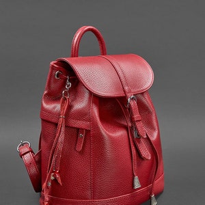 Leather drawstring backpack women, Red leather rucksack, Leather backpack, Leather backpack purse, Woman's leather backpack, Laptop backpack image 3