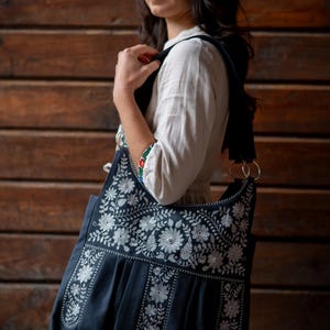 Women large purse, Boho shoulder bag, Extra large tote bag with floral embroidery, Embroidered purses and bags, Work bag for women, Gift bag image 2