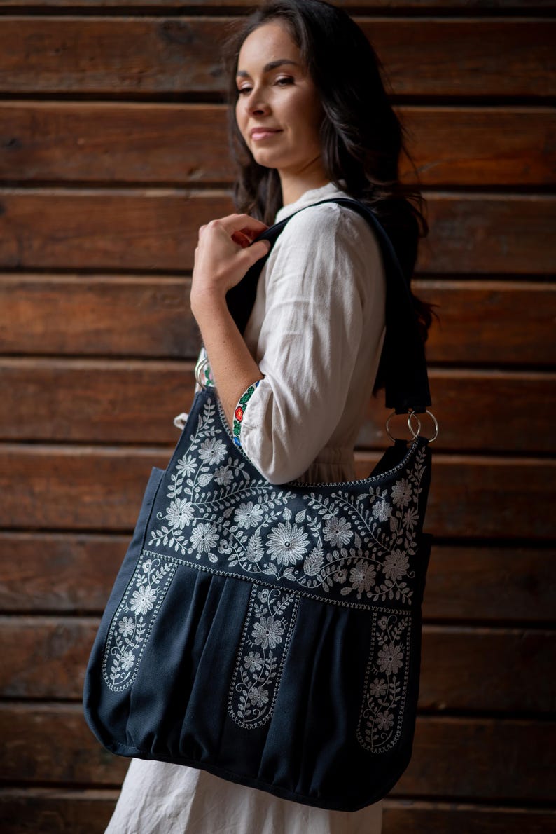 Women large purse, Boho shoulder bag, Extra large tote bag with floral embroidery, Embroidered purses and bags, Work bag for women, Gift bag image 2