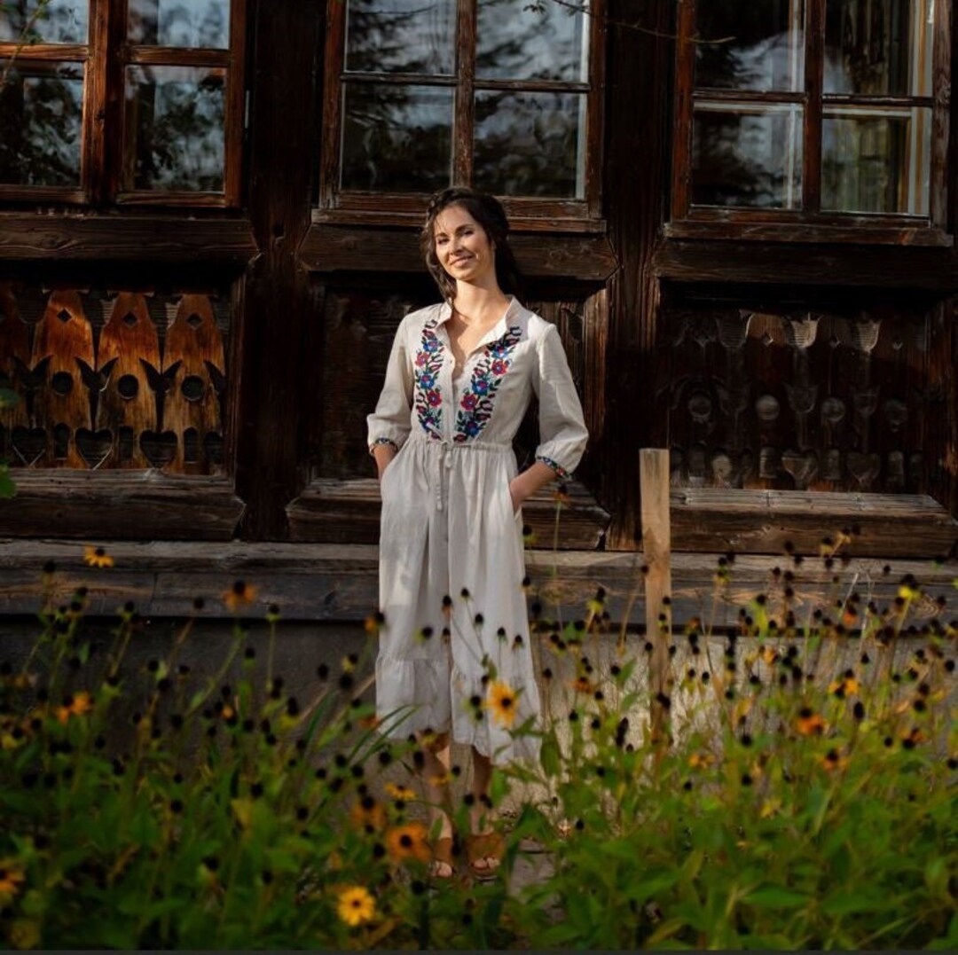 Ukrainian Embroidered Dress, Summer Wedding Guest Dress, Slavic Dress ...