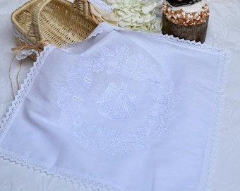 White linen Easter napkin, Large Embroidered Easter basket cover, Easter table decor, Orthodox easter decoration, Easter christian gifts