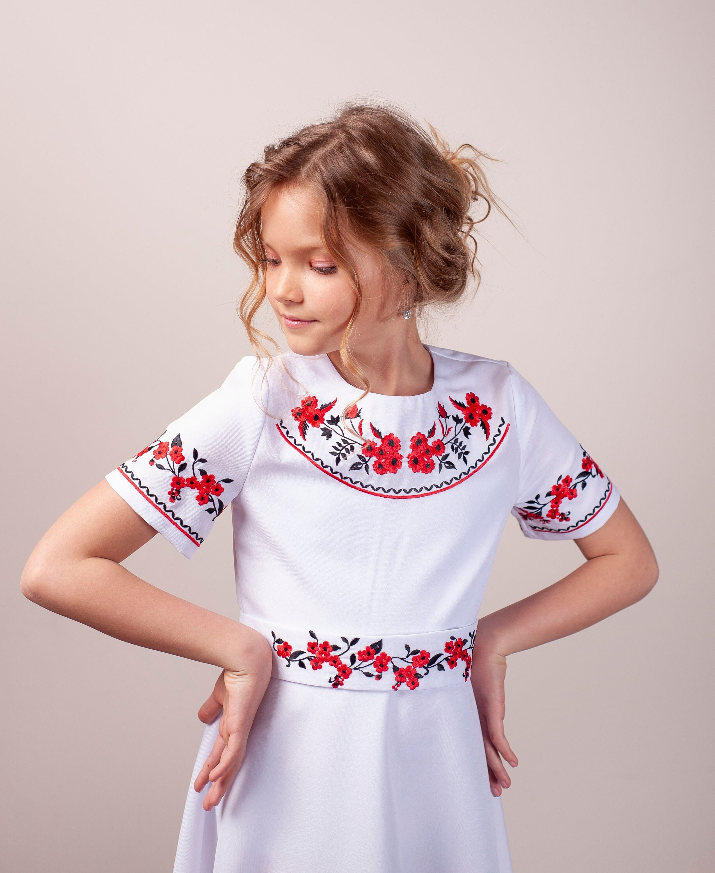 Traditional first communion dress with floral embroidery, Simple first communion dress, Dress for birthday party, Elegant dress, Maxi dress