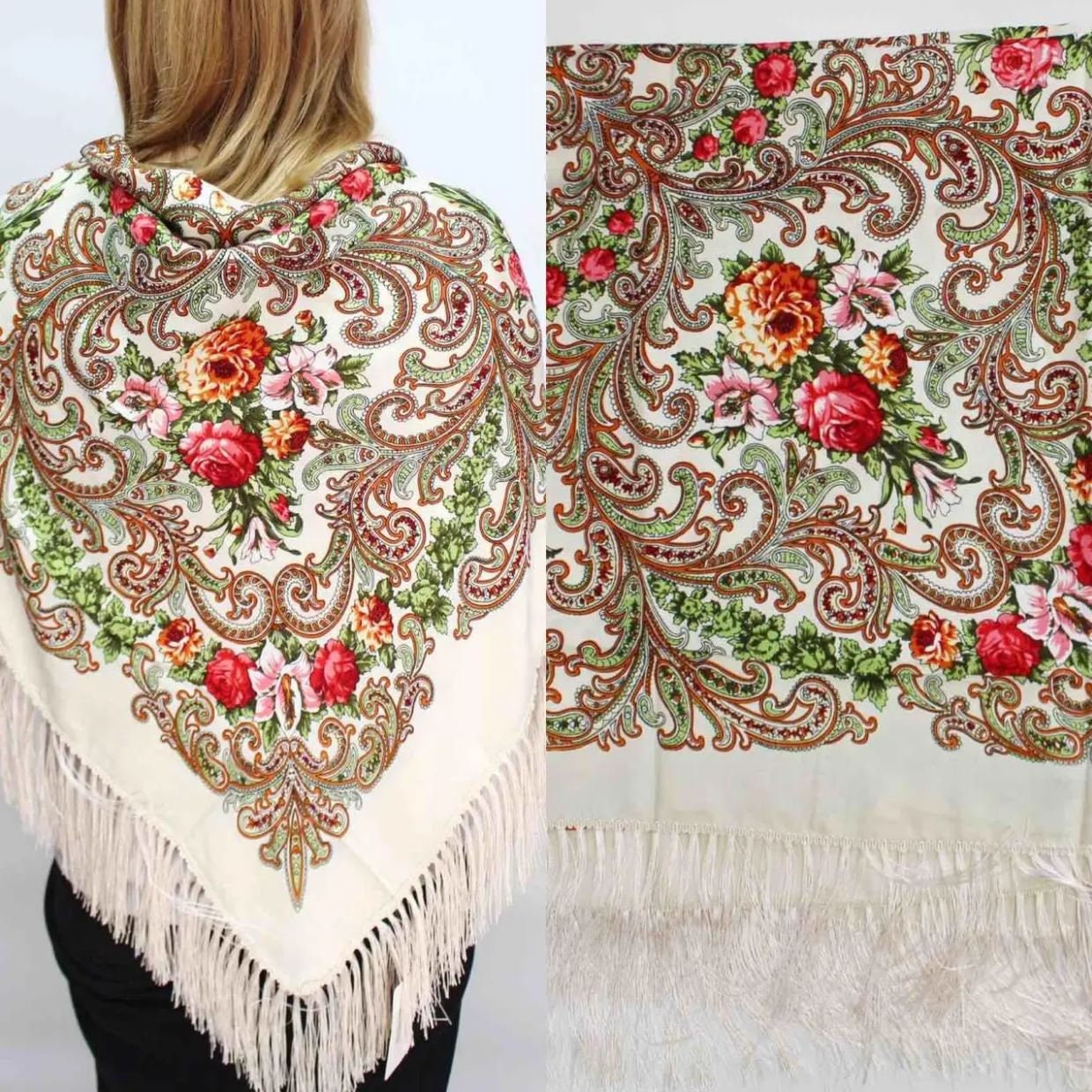 Slavic Shawl, Ukrainian Wool Shawl, Pavlovo Posad Shawl, Birthday Gift ...