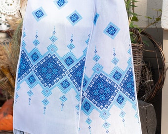 Ukrainian hand embroidered rushnyk for wedding, Blue embroidery towel rushnyk, Ritual cloth for wedding ceremony, Wedding gift for couple