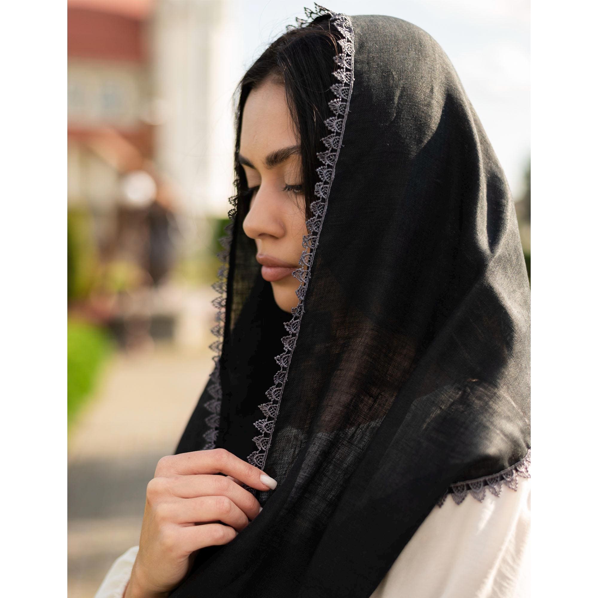Linen Mantilla, Black Infinity Veil, Infinity Mantilla, Linen