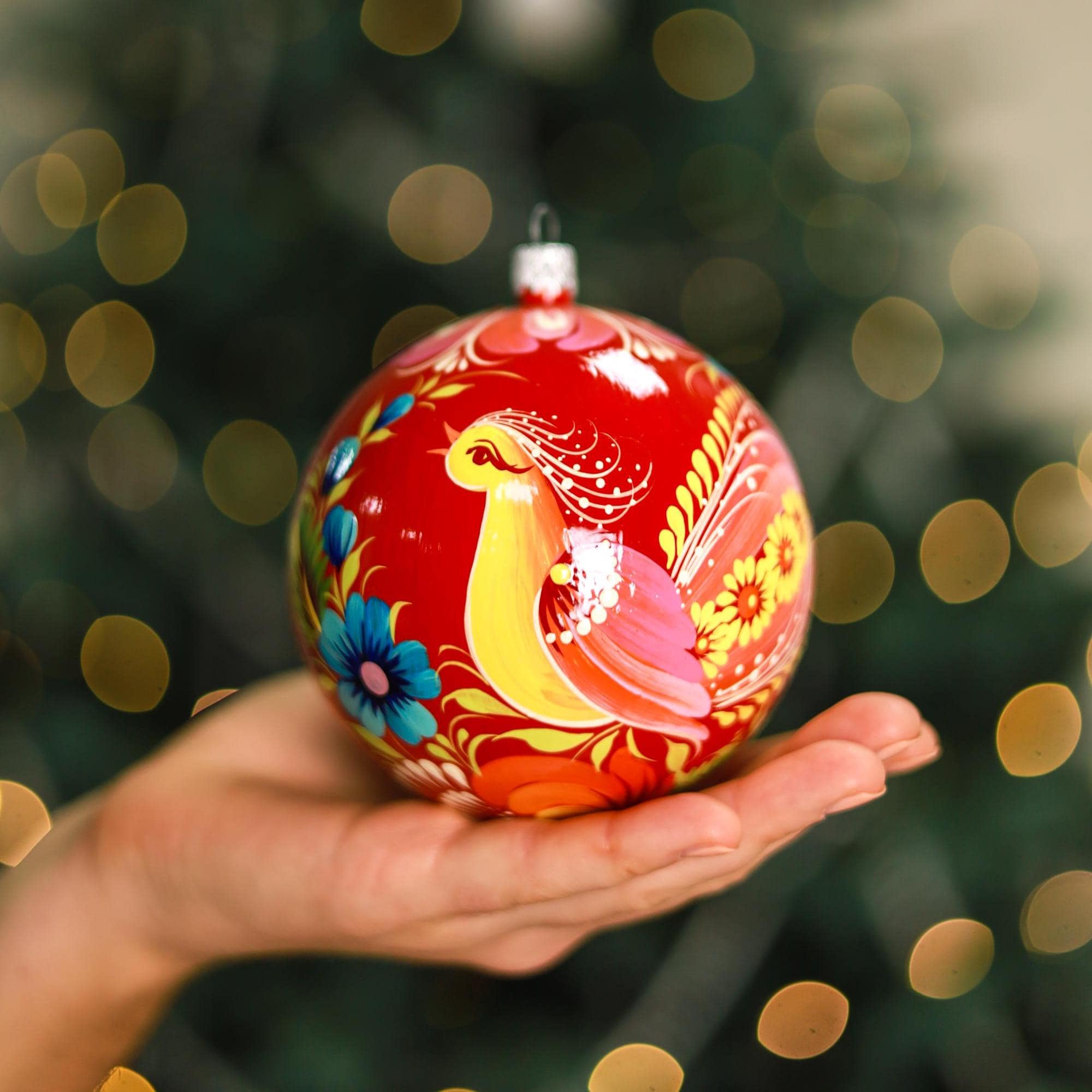 Hand-painted Ukrainian Christmas Ornament, Petrykivka Art Bird