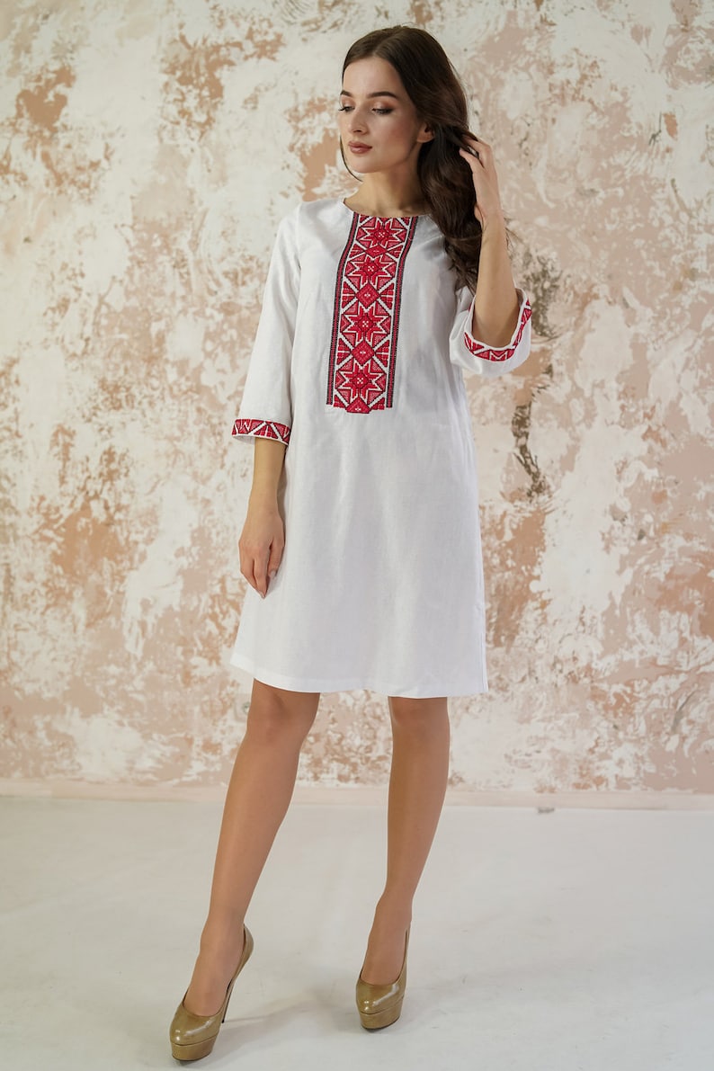 Hemp dress,White Linen Embroidered Dress,Ukrainian Slavic Dress,Romanian dress,Folk dress,Ethnic dress,Vyshyvanka,Plus size clothing White