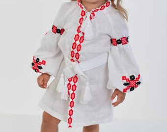 Robe en lin pour bébé, robe en lin pour fillette pour mariage, robe en lin brodée, robe de style bohème, robe d'été en lin à manches longues, robe pour tout-petit