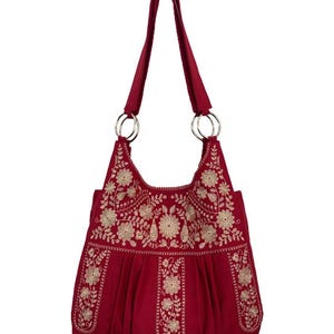Women large purse, Boho shoulder bag, Extra large tote bag with floral embroidery, Embroidered purses and bags, Work bag for women, Gift bag Red