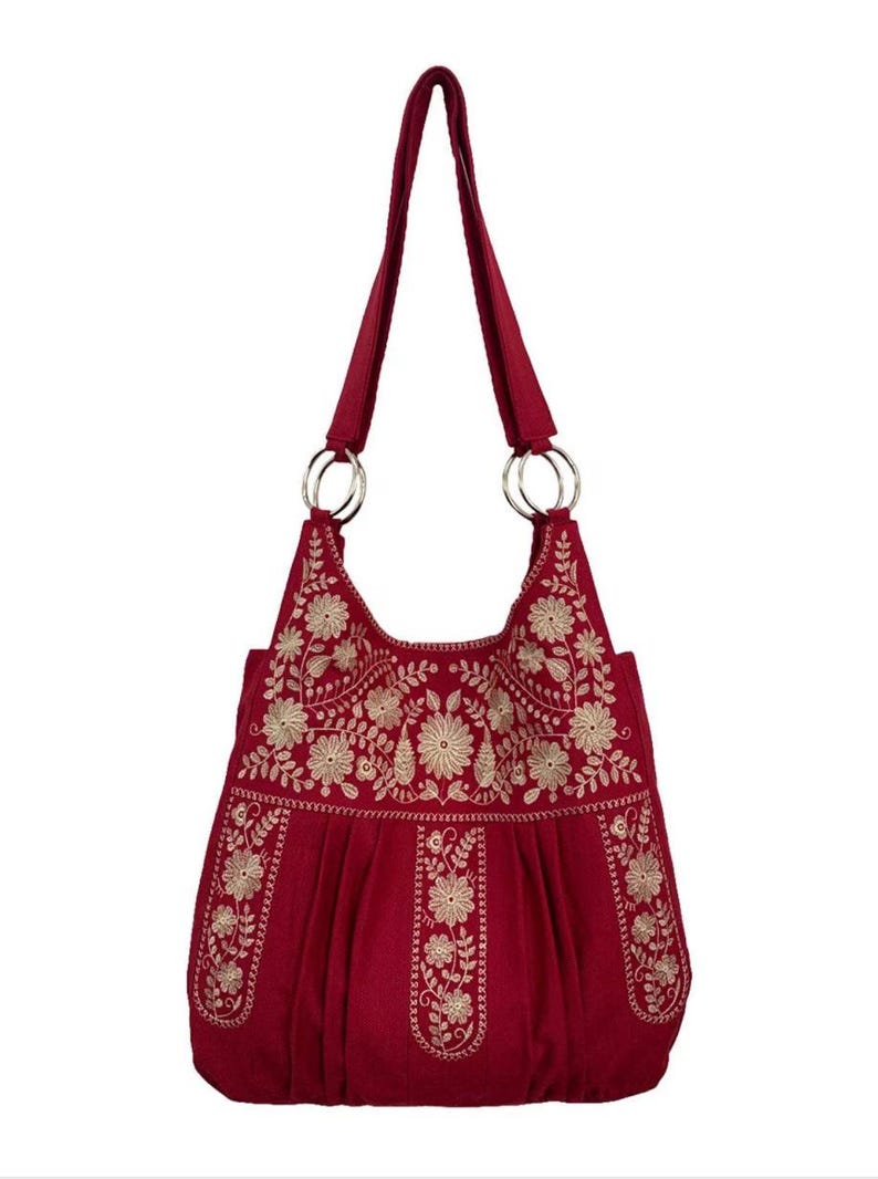Women large purse, Boho shoulder bag, Extra large tote bag with floral embroidery, Embroidered purses and bags, Work bag for women, Gift bag Red