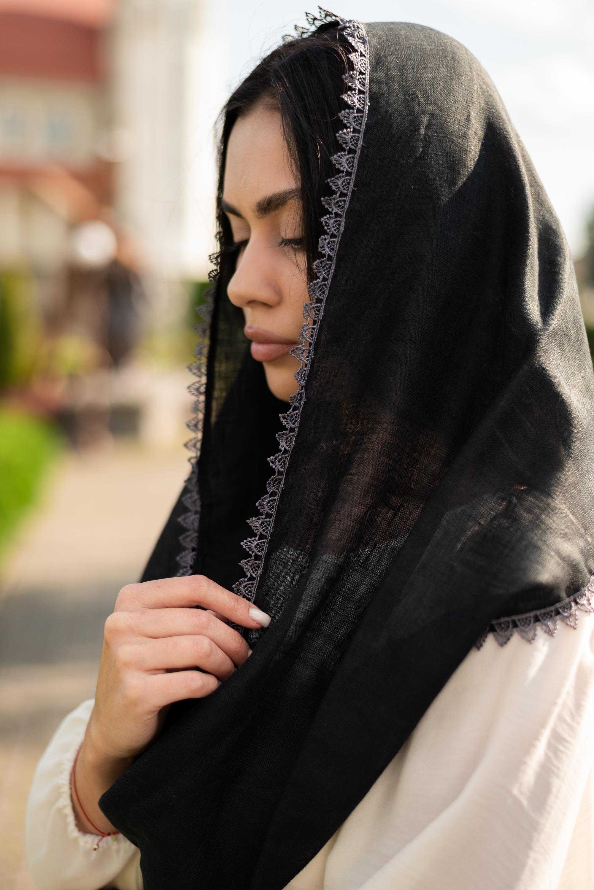 Linen Mantilla, Black Infinity Veil, Infinity Mantilla, Linen